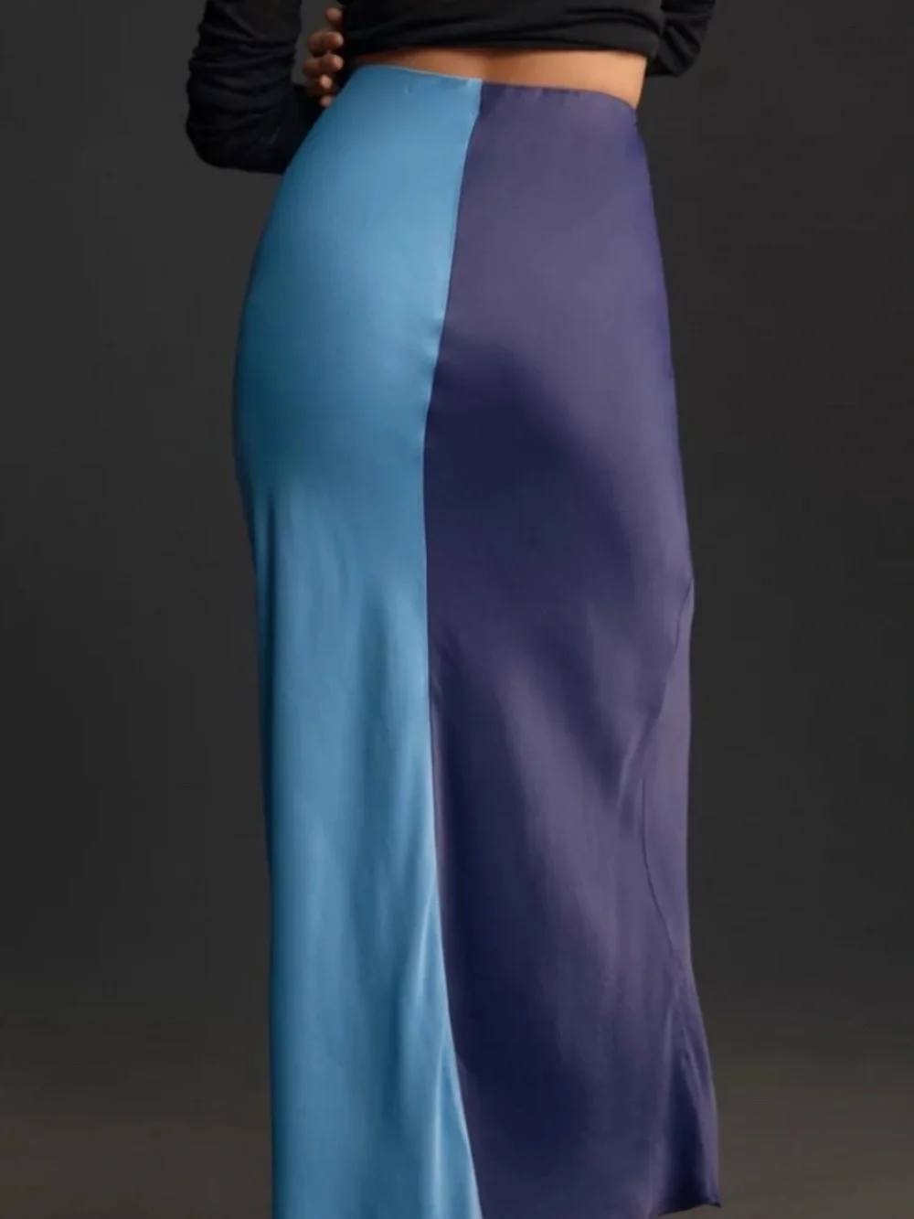 Anthropologie Blue Two Tone Color-block Tilda Maxi Slip Skirt Size XL